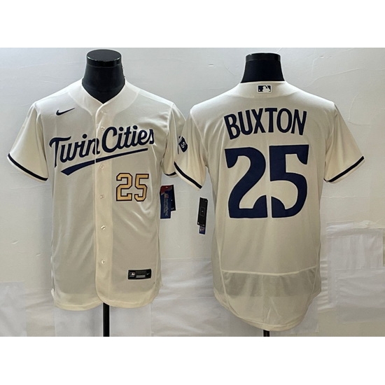 Men's Minnesota Twins #25 Byron Buxton Number 2023 Cream Flex Base Stitched Jersey Men's Minnesota Twins #25 Byron Buxton Number 2023 Cream Flex Base Stitched Jersey