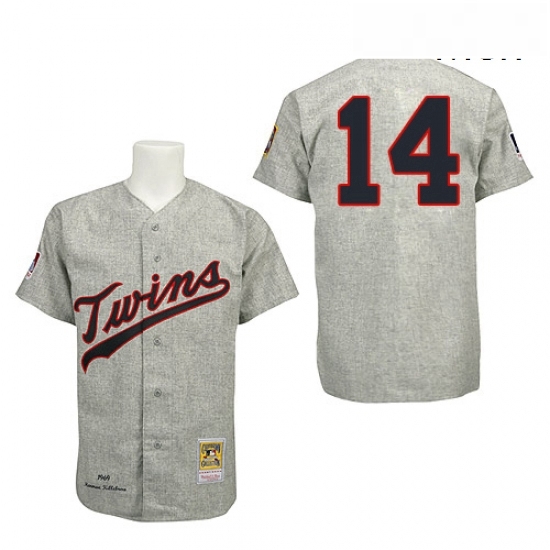 Mens Mitchell and Ness 1969 Minnesota Twins 14 Kent Hrbek Authentic Grey Throwback MLB Jersey Mens Mitchell and Ness 1969 Minnesota Twins 14 Kent Hrbek Authentic Grey Throwback MLB Jersey
