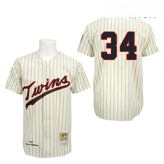 Mens Mitchell and Ness 1969 Minnesota Twins 34 Kirby Puckett Authentic Cream Throwback MLB Jersey Mens Mitchell and Ness 1969 Minnesota Twins 34 Kirby Puckett Authentic Cream Throwback MLB Jersey