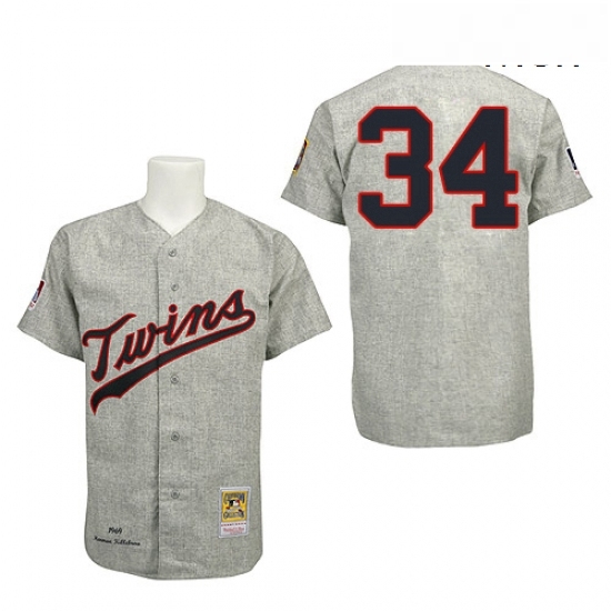 Mens Mitchell and Ness 1969 Minnesota Twins 34 Kirby Puckett Replica Grey Throwback MLB Jersey Mens Mitchell and Ness 1969 Minnesota Twins 34 Kirby Puckett Replica Grey Throwback MLB Jersey