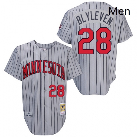 Mens Mitchell and Ness 1987 Minnesota Twins 28 Bert Blyleven Authentic Grey Throwback MLB Jersey Mens Mitchell and Ness 1987 Minnesota Twins 28 Bert Blyleven Authentic Grey Throwback MLB Jersey