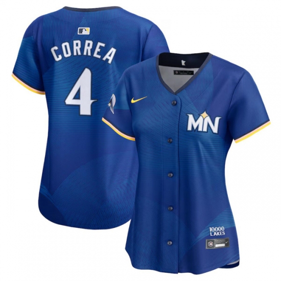 Women Minnesota Twins 4 Carlos Correa Royal 2024 City Connect Limited Stitched Baseball Jersey Women Minnesota Twins 4 Carlos Correa Royal 2024 City Connect Limited Stitched Baseball Jersey