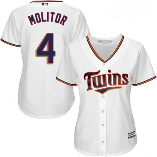Womens Majestic Minnesota Twins 4 Paul Molitor Authentic White Home Cool Base MLB Jersey Womens Majestic Minnesota Twins 4 Paul Molitor Authentic White Home Cool Base MLB Jersey