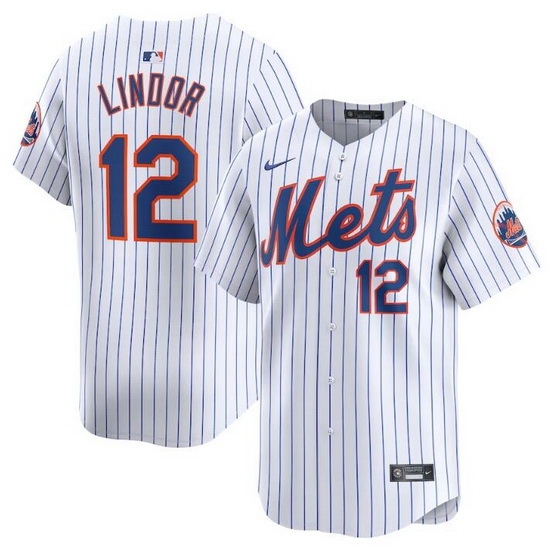 Men New York Mets 12 Francisco Lindor White 2024 Home Limited Stitched Baseball Jersey Men New York Mets 12 Francisco Lindor White 2024 Home Limited Stitched Baseball Jersey
