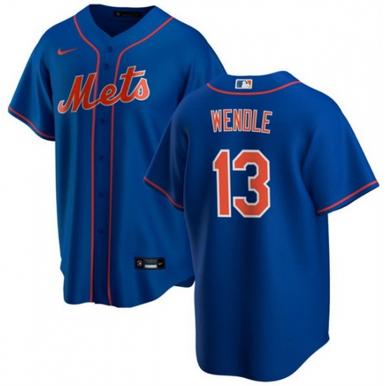 Men New York Mets 13 Joey Wendle Blue Cool Base Stitched Baseball Jersey Men New York Mets 13 Joey Wendle Blue Cool Base Stitched Baseball Jersey
