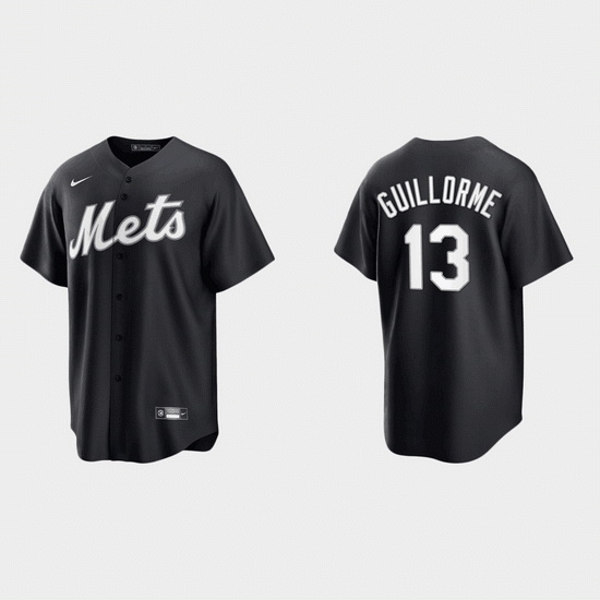 Men New York Mets 13 Luis Guillorme Black Cool Base Stitched Baseball Jersey Men New York Mets 13 Luis Guillorme Black Cool Base Stitched Baseball Jersey