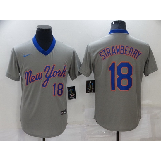 Men New York Mets 18 Darryl Strawberry Grey Stitched Baseball jersey Men New York Mets 18 Darryl Strawberry Grey Stitched Baseball jersey