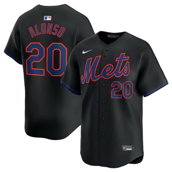 Men New York Mets 20 Pete Alonso Black Alternate Limited Stitched Baseball Jersey Men New York Mets 20 Pete Alonso Black Alternate Limited Stitched Baseball Jersey