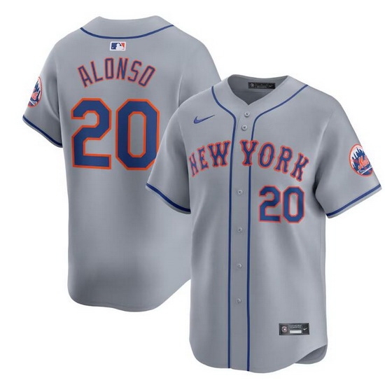 Men New York Mets 20 Pete Alonso Grey 2024 Away Limited Stitched Baseball Jersey Men New York Mets 20 Pete Alonso Grey 2024 Away Limited Stitched Baseball Jersey