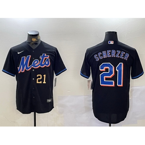 Men New York Mets 21 Max Scherzer Black Cool Base Stitched Baseball Jersey 2 Men New York Mets 21 Max Scherzer Black Cool Base Stitched Baseball Jersey 2