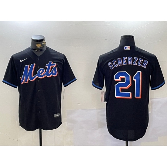 Men New York Mets 21 Max Scherzer Black Cool Base Stitched Baseball Jersey 3 Men New York Mets 21 Max Scherzer Black Cool Base Stitched Baseball Jersey 3