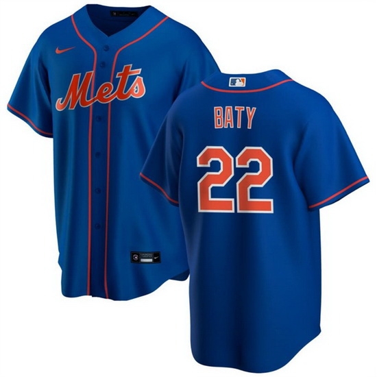 Men New York Mets 22 Brett Baty Blue Cool Base Stitched Baseball Jersey Men New York Mets 22 Brett Baty Blue Cool Base Stitched Baseball Jersey