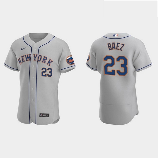 Men New York Mets 23 Javier Baez Men Nike Gray Authentic Road MLB Jersey Men New York Mets 23 Javier Baez Men Nike Gray Authentic Road MLB Jersey