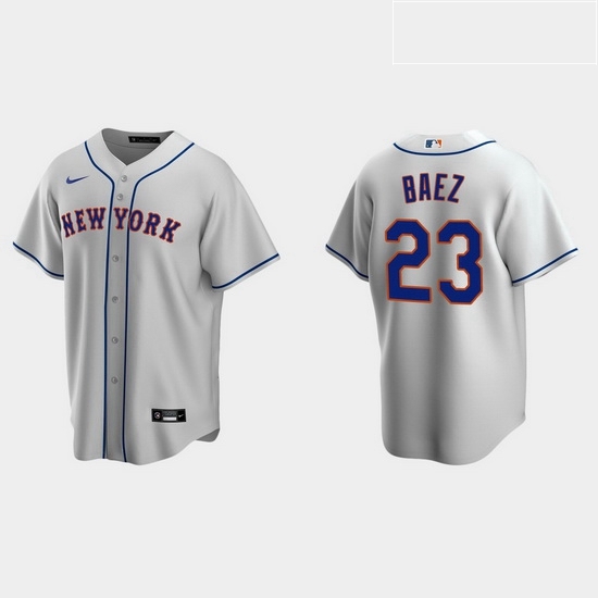 Men New York Mets 23 Javier Baez Men Nike Gray Road MLB Jersey Men New York Mets 23 Javier Baez Men Nike Gray Road MLB Jersey