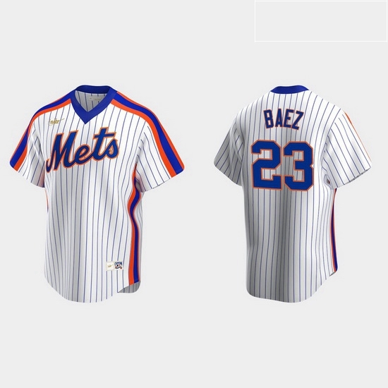 Men New York Mets 23 Javier Baez Men Nike White Cooperstown Collection MLB Jersey Men New York Mets 23 Javier Baez Men Nike White Cooperstown Collection MLB Jersey