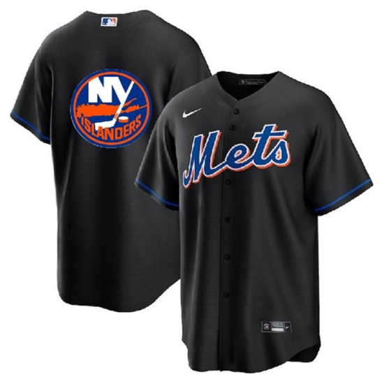 Men New York Mets 26 Islanders Black Cool Base Stitched Baseball Jersey Men New York Mets 26 Islanders Black Cool Base Stitched Baseball Jersey
