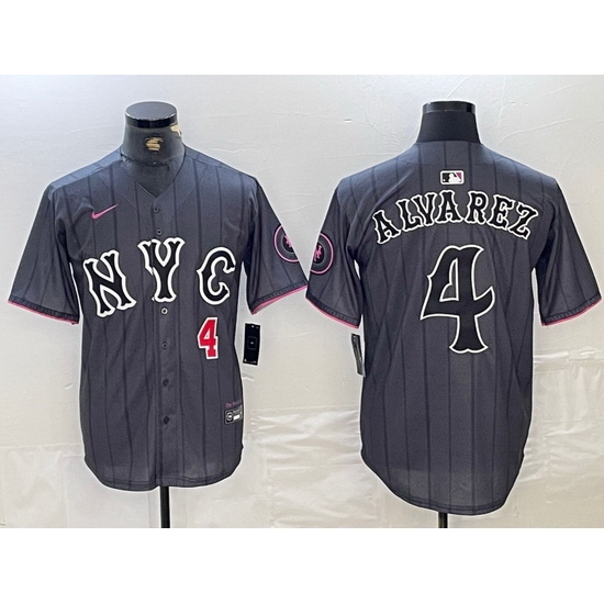 Men New York Mets 4 Francisco Alvarez Graphite 2024 City Connect Limited Stitched Baseball Jersey 2