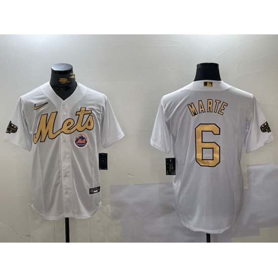 Men New York Mets 6 Starling Marte 2022 All Star White Cool Base Stitched Baseball Jersey Men New York Mets 6 Starling Marte 2022 All Star White Cool Base Stitched Baseball Jersey