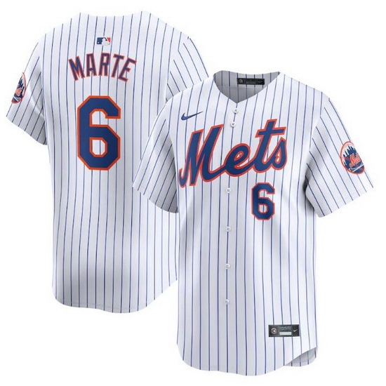 Men New York Mets 6 Starling Marte White 2024 Home Limited Stitched Baseball Jersey Men New York Mets 6 Starling Marte White 2024 Home Limited Stitched Baseball Jersey