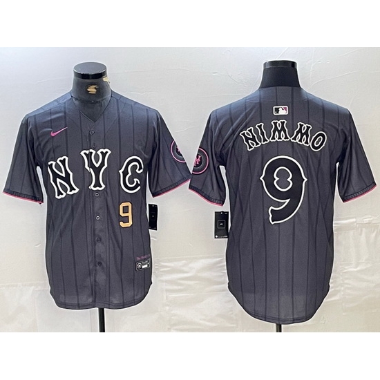 Men New York Mets 9 Brandon Nimmo Graphite 2024 City Connect Limited Stitched Baseball Jersey II Men New York Mets 9 Brandon Nimmo Graphite 2024 City Connect Limited Stitched Baseball Jersey II