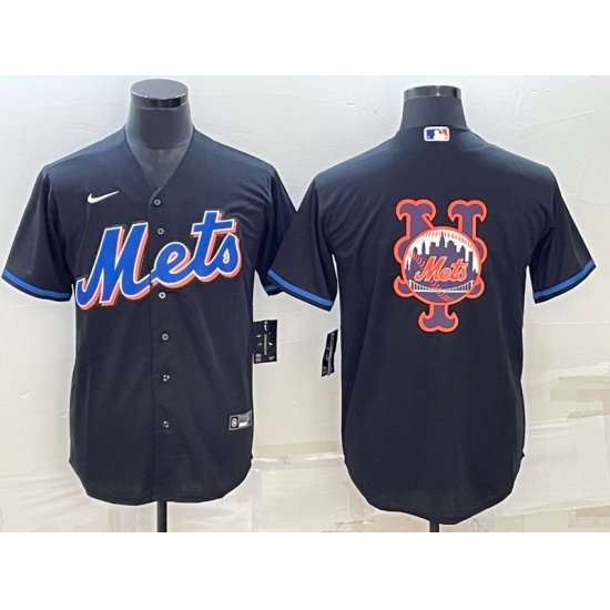 Men New York Mets Black Team Big Logo Cool Base Stitched Baseball Jersey Men New York Mets Black Team Big Logo Cool Base Stitched Baseball Jersey