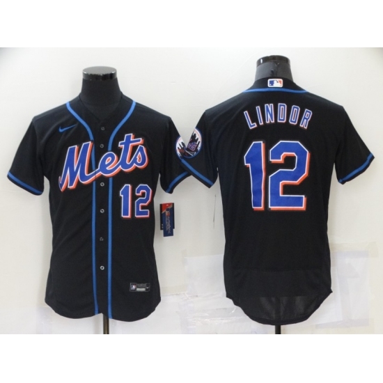 Men Nike New York Mets 12 Francisco Lindor Black Elite Jersey Men Nike New York Mets 12 Francisco Lindor Black Elite Jersey