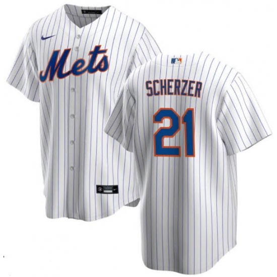 Men Nike New York Mets #21 Max Scherzer White Strips MLB Jersey Men Nike New York Mets #21 Max Scherzer White Strips MLB Jersey
