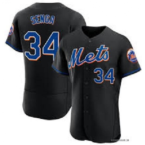 Men Nike New York Mets Kodai Senga #34 Black Stitched FLexbase MLB Jersey Men Nike New York Mets Kodai Senga #34 Black Stitched FLexbase MLB Jersey