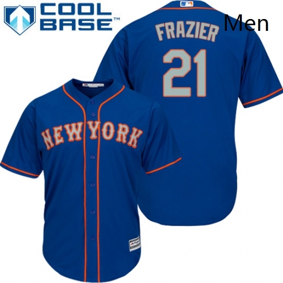 Mens Majestic New York Mets 21 Todd Frazier Replica Royal Blue Alternate Road Cool Base MLB Jersey 