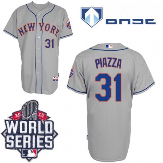 Mens Majestic New York Mets 31 Mike Piazza Replica Grey Road Cool Base 2015 World Series MLB Jersey Mens Majestic New York Mets 31 Mike Piazza Replica Grey Road Cool Base 2015 World Series MLB Jersey