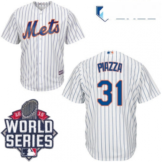 Mens Majestic New York Mets 31 Mike Piazza Replica White Home Cool Base 2015 World Series MLB Jersey Mens Majestic New York Mets 31 Mike Piazza Replica White Home Cool Base 2015 World Series MLB Jersey