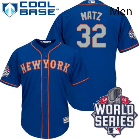 Mens Majestic New York Mets 32 Steven Matz Replica Royal Blue Alternate Road Cool Base 2015 World Series MLB Jersey Mens Majestic New York Mets 32 Steven Matz Replica Royal Blue Alternate Road Cool Base 2015 World Series MLB Jersey