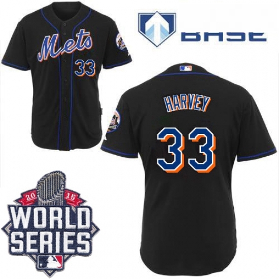 Mens Majestic New York Mets 33 Matt Harvey Replica Black Cool Base 2015 World Series MLB Jersey Mens Majestic New York Mets 33 Matt Harvey Replica Black Cool Base 2015 World Series MLB Jersey