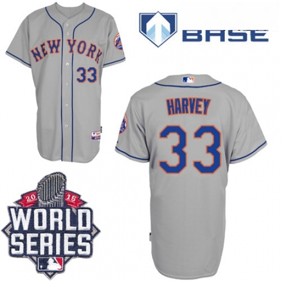 Mens Majestic New York Mets 33 Matt Harvey Replica Grey Road Cool Base 2015 World Series MLB Jersey Mens Majestic New York Mets 33 Matt Harvey Replica Grey Road Cool Base 2015 World Series MLB Jersey