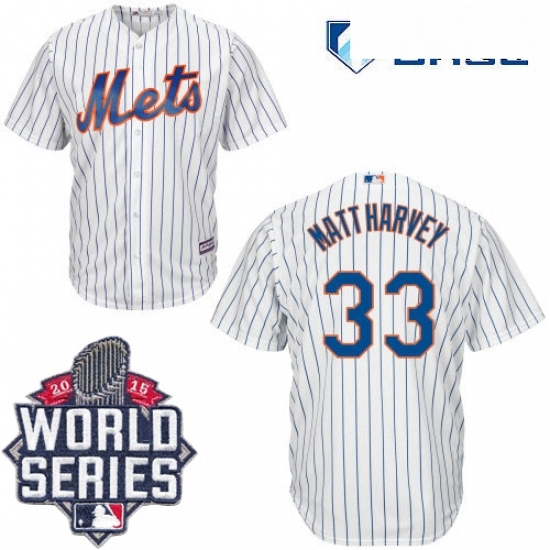 Mens Majestic New York Mets 33 Matt Harvey Replica White Home Cool Base 2015 World Series MLB Jersey Mens Majestic New York Mets 33 Matt Harvey Replica White Home Cool Base 2015 World Series MLB Jersey