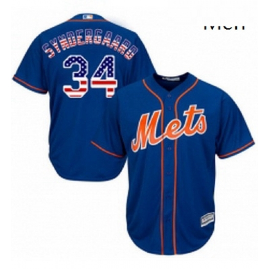 Mens Majestic New York Mets 34 Noah Syndergaard Replica Royal Blue USA Flag Fashion MLB Jersey Mens Majestic New York Mets 34 Noah Syndergaard Replica Royal Blue USA Flag Fashion MLB Jersey