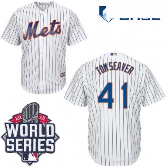 Mens Majestic New York Mets 41 Tom Seaver Authentic White Home Cool Base 2015 World Series MLB Jersey Mens Majestic New York Mets 41 Tom Seaver Authentic White Home Cool Base 2015 World Series MLB Jersey