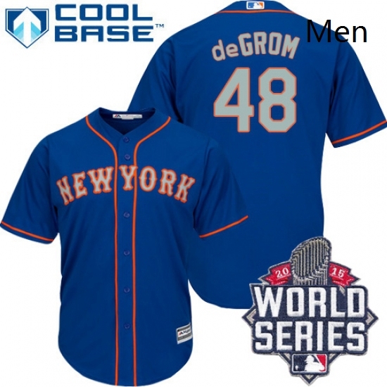 Mens Majestic New York Mets 48 Jacob deGrom Authentic Royal Blue Alternate Road Cool Base 2015 World Series MLB Jersey Mens Majestic New York Mets 48 Jacob deGrom Authentic Royal Blue Alternate Road Cool Base 2015 World Series MLB Jersey
