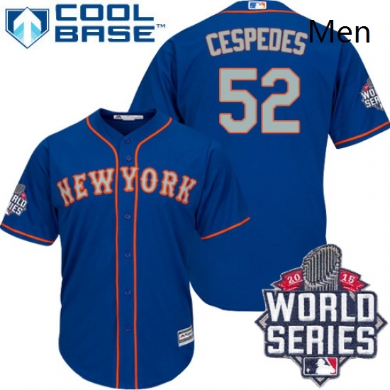Mens Majestic New York Mets 52 Yoenis Cespedes Replica Royal Blue Alternate Road Cool Base 2015 World Series MLB Jersey Mens Majestic New York Mets 52 Yoenis Cespedes Replica Royal Blue Alternate Road Cool Base 2015 World Series MLB Jersey