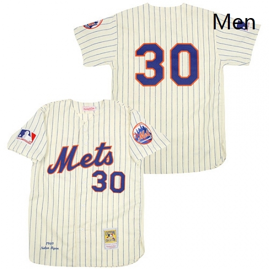 Mens Mitchell and Ness 1969 New York Mets 30 Nolan Ryan Authentic Cream Throwback MLB Jersey Mens Mitchell and Ness 1969 New York Mets 30 Nolan Ryan Authentic Cream Throwback MLB Jersey