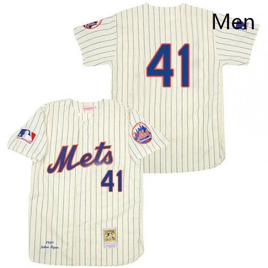 Mens Mitchell and Ness 1969 New York Mets 41 Tom Seaver Authentic Cream Throwback MLB Jersey Mens Mitchell and Ness 1969 New York Mets 41 Tom Seaver Authentic Cream Throwback MLB Jersey