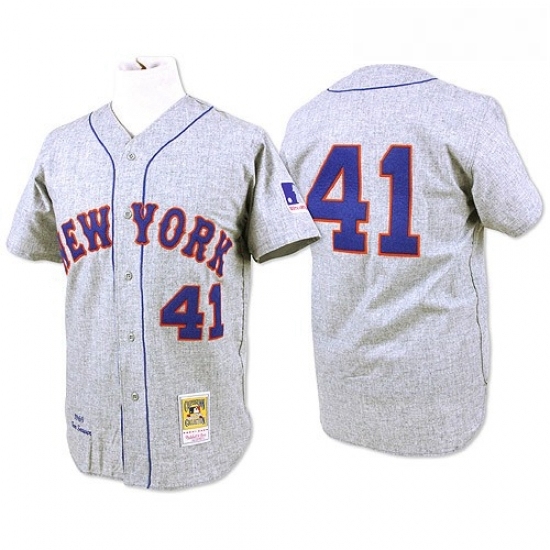 Mens Mitchell and Ness 1969 New York Mets 41 Tom Seaver Authentic Grey Throwback MLB Jersey Mens Mitchell and Ness 1969 New York Mets 41 Tom Seaver Authentic Grey Throwback MLB Jersey