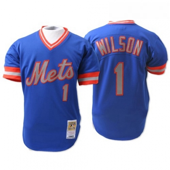 Mens Mitchell and Ness New York Mets 1 Mookie Wilson Authentic Blue Throwback MLB Jersey Mens Mitchell and Ness New York Mets 1 Mookie Wilson Authentic Blue Throwback MLB Jersey