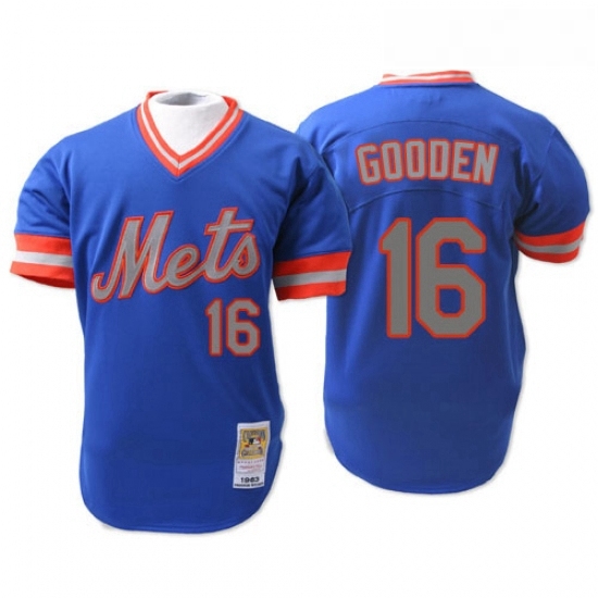 Mens Mitchell and Ness New York Mets 16 Dwight Gooden Authentic Blue 1983 Throwback MLB Jersey Mens Mitchell and Ness New York Mets 16 Dwight Gooden Authentic Blue 1983 Throwback MLB Jersey
