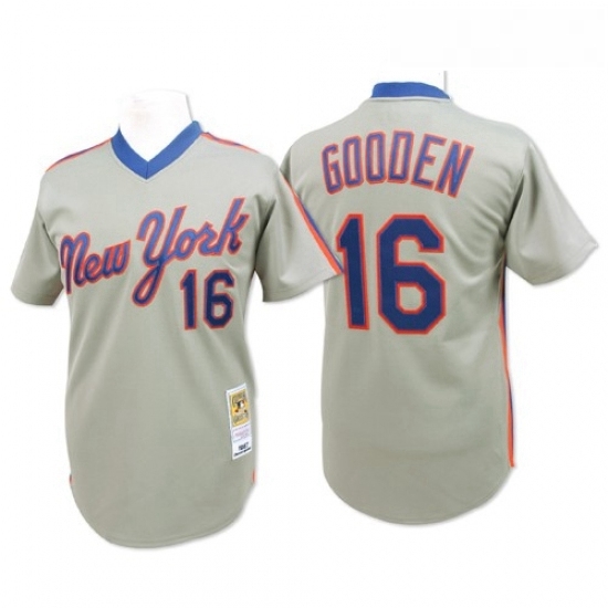 Mens Mitchell and Ness New York Mets 16 Dwight Gooden Authentic Grey Throwback MLB Jersey Mens Mitchell and Ness New York Mets 16 Dwight Gooden Authentic Grey Throwback MLB Jersey