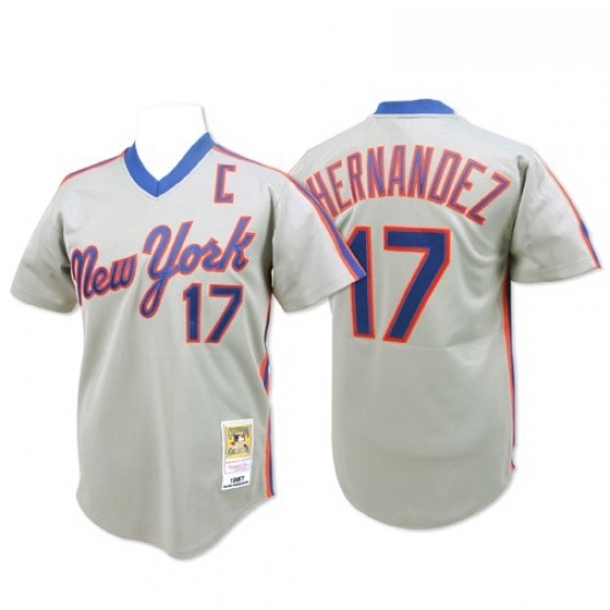 Mens Mitchell and Ness New York Mets 17 Keith Hernandez Replica Grey Throwback MLB Jersey Mens Mitchell and Ness New York Mets 17 Keith Hernandez Replica Grey Throwback MLB Jersey