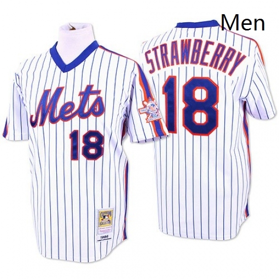 Mens Mitchell and Ness New York Mets 18 Darryl Strawberry Authentic WhiteBlue Strip Throwback MLB Jersey Mens Mitchell and Ness New York Mets 18 Darryl Strawberry Authentic WhiteBlue Strip Throwback MLB Jersey