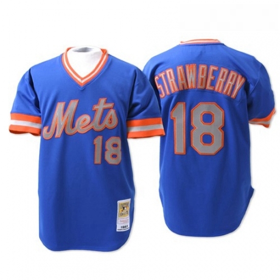 Mens Mitchell and Ness New York Mets 18 Darryl Strawberry Replica Blue Throwback MLB Jersey Mens Mitchell and Ness New York Mets 18 Darryl Strawberry Replica Blue Throwback MLB Jersey