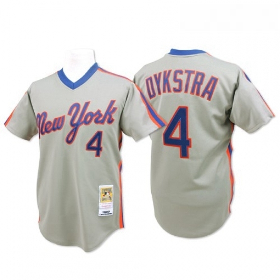 Mens Mitchell and Ness New York Mets 4 Lenny Dykstra Authentic Grey Throwback MLB Jersey Mens Mitchell and Ness New York Mets 4 Lenny Dykstra Authentic Grey Throwback MLB Jersey