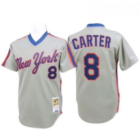 Mens Mitchell and Ness New York Mets 8 Gary Carter Authentic Grey Throwback MLB Jersey Mens Mitchell and Ness New York Mets 8 Gary Carter Authentic Grey Throwback MLB Jersey